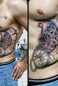 waist side very realistic old Mechanical clock tattoo pattern