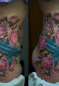 talje ny stil farve blomst og haj tatoveringsmønster