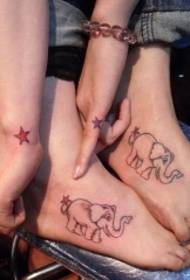 personality couple instep stars and elephant tattoo pattern