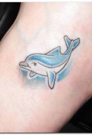 Intimate Blue Dolphin Tattoo Pattern on the Instep