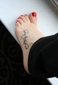simple English alphabet tattoo picture of female instep