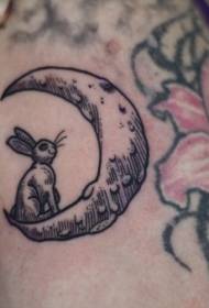 cute bunny op 'e moanne line tattoo patroan 112408 - Side ribben goed útsjoen kleurige kwallen tattoo patroan