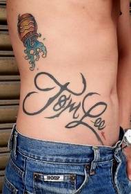 abdominal color small Aquarius with letter tattoo picture