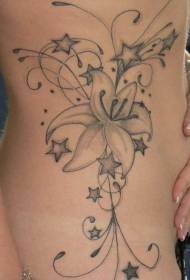female waist Side black gray lily flower tattoo pattern