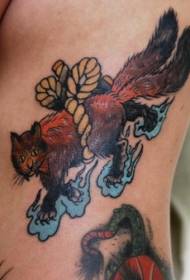 Seitenrippen Old School Farbe Katze mit Seil Tattoo Muster