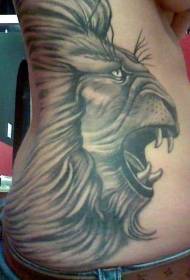 waist side black Gray roaring lion head tattoo pattern