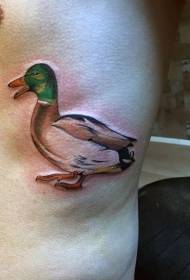 Waist side color animal duck tattoo pattern