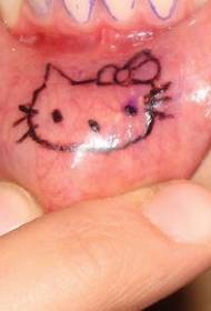 black cartoon Hello Kitty tattoo pattern inside the lips