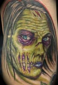 patrón de tatuaxe de cara antigo zombie