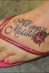 female instep color English letters with ladybug tattoo pictures
