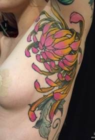 side ribs beautiful European and American traditional chrysanthemum tattoo pattern