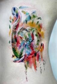 Side ribs colorful elephant watercolor style tattoo pattern