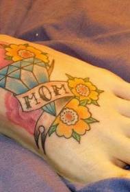 foot color diamond mother's love tattoo pattern
