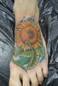 female instep color delicate sunflower tattoo picture