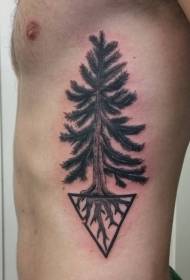 side rib black tree with black triangle tattoo pattern
