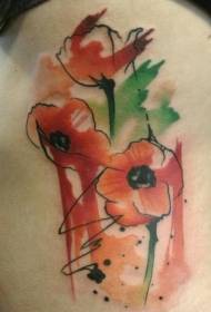 Waist side water color red poppies tattoo pattern