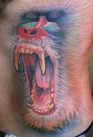 boczne żebra ogromny kolorowy wzór tatuażu pawian awatar
