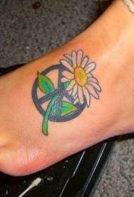 female foot color flower tattoo pattern