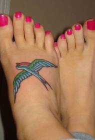female instep color swallow tattoo pattern