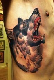 side rib new school color squeaking wolf tattoo pattern