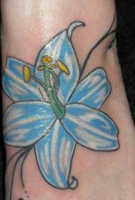 gentle blue lily tattoo pattern on the back