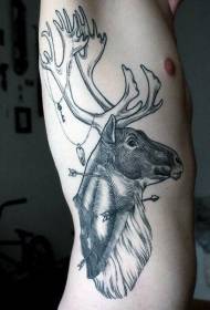 men's side rib carving style deer with arrow tattoo pattern