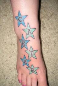निळा तारे आणि पत्र टॅटूचा नमुना टाका
