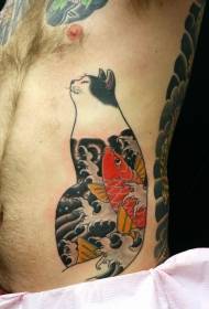 странични ребра Јапонски стил мачка во боја со шема на тетоважа на лигњи
