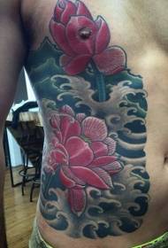 side ribs Japanese-style colored flowers and fog tattoo pattern
