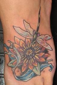 Instep квіти та бабок кольорові татуювання візерунок