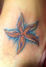 Instep colorful starfish and blue wavy tattoo pattern