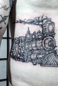 side ribs beautiful black and white train tattoo pattern