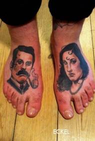 instep men and women portrait tattoo pattern