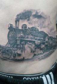 Color realistic and amazing western train tattoo pattern