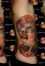 side rib middelgrutte Aziatyske froulike tijgerblom tatoetmuster