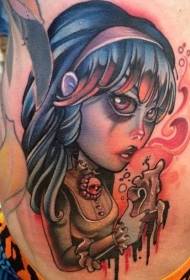 Bruixa de cintura bonica de dibuixos animats amb patró de tatuatge de veles