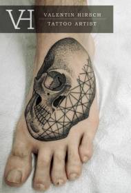 instep engraving style black skull geometric tattoo pattern