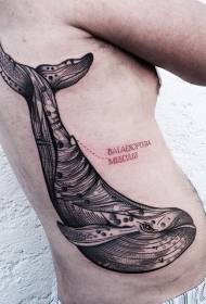 странично ребро дърворезба стил черна линия голям кит татуировка модел