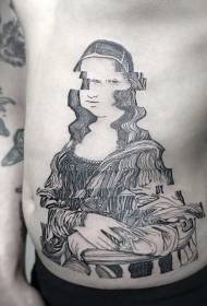 abdomen surrealistiese styl swart Mona Lisa portret tattoo patroon