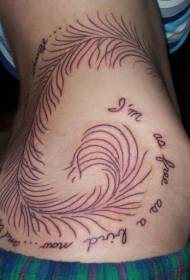side rib feathers English alphabet tattoo pattern