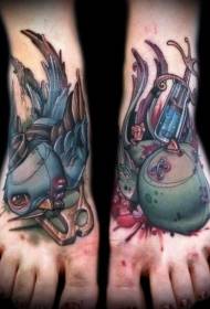 instep colored death bird tattoo pattern