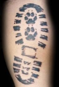huellas del pie humano con patrón de tatuaje de impresión de pata de cachorro negro