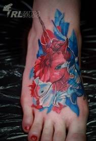 female instep watercolor style unicorn tattoo pattern