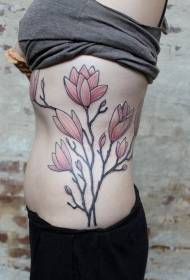 ženski struk bočne boje veliki cvjetni uzorak tetovaža
