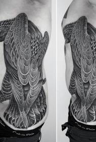 motif de tatouage côtelé côté aigle noir et papillon