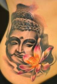 istilo ng paglalarawan ng baywang ng kulay tulad ng rebulto ng Buddha at tattoo ng lotus