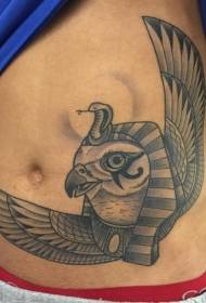 vēders melns ēģiptiešu dieva putna un čūskas statujas tetovējuma raksts
