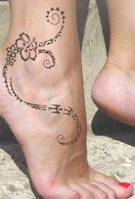 foot back vine flower tattoo pattern