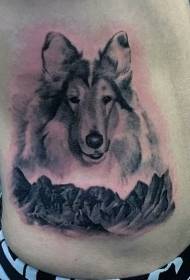 bočné rebrá roztomilý čierny a biely pes a horský tetovací vzor