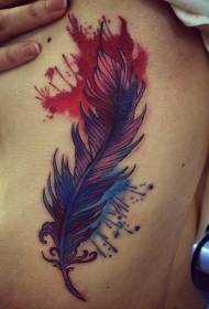 side ribs wonderful Color feather tattoo pattern